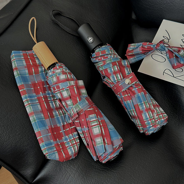 Women's Folding Umbrella in Modern Check Pattern Stornfield