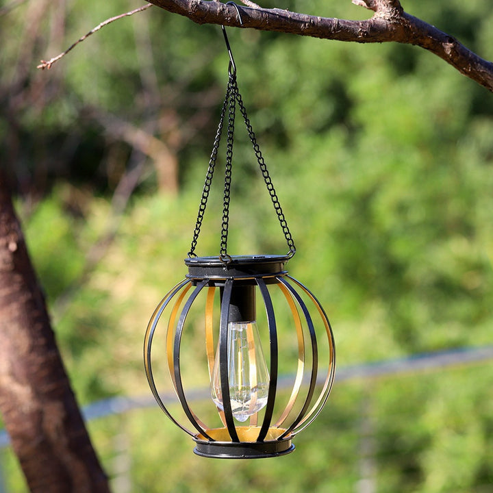 Vintage Hanging Metal Lantern Pendant With Edison-Style Bulb Cage And Adjustable Chain Stornfield