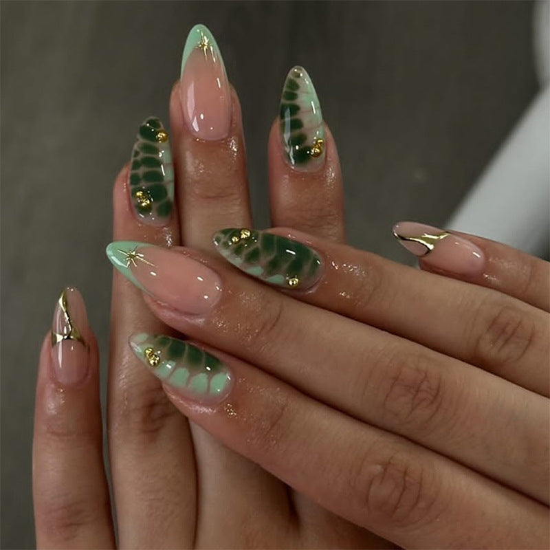Decorative Press-On Nail Set with Unique Leaf and Ombre Designs Stornfield