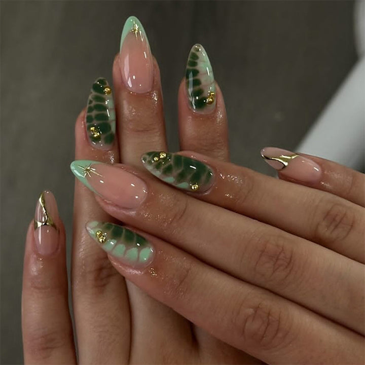 Decorative Press-On Nail Set with Unique Leaf and Ombre Designs Stornfield