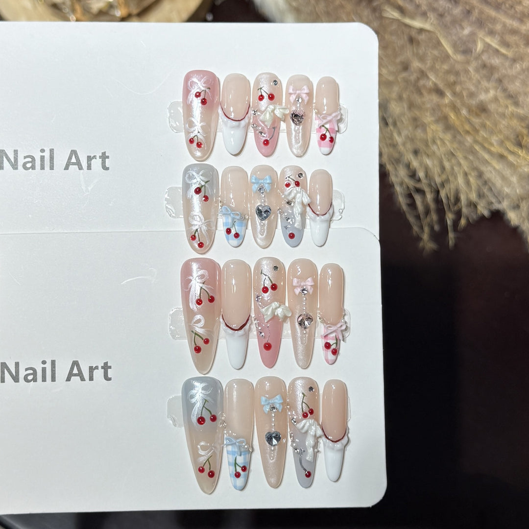 Decorative Press-On Nail Art Set with Charming Bow and Pattern Designs Stornfield