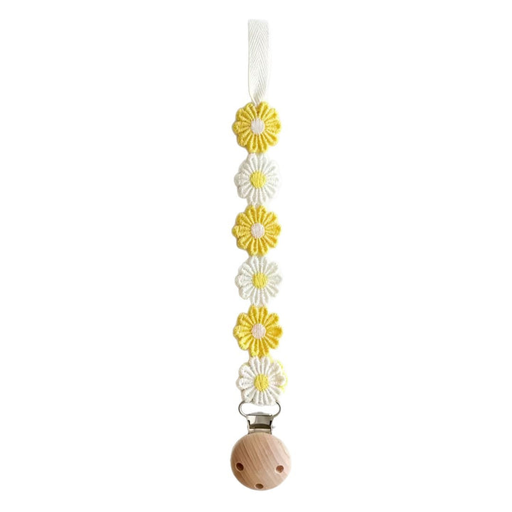 Crochet Floral Pacifier Clip with Wooden Bead Clip