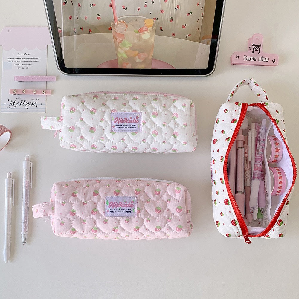 Strawberry Print Quilted Pencil Case Stornfield