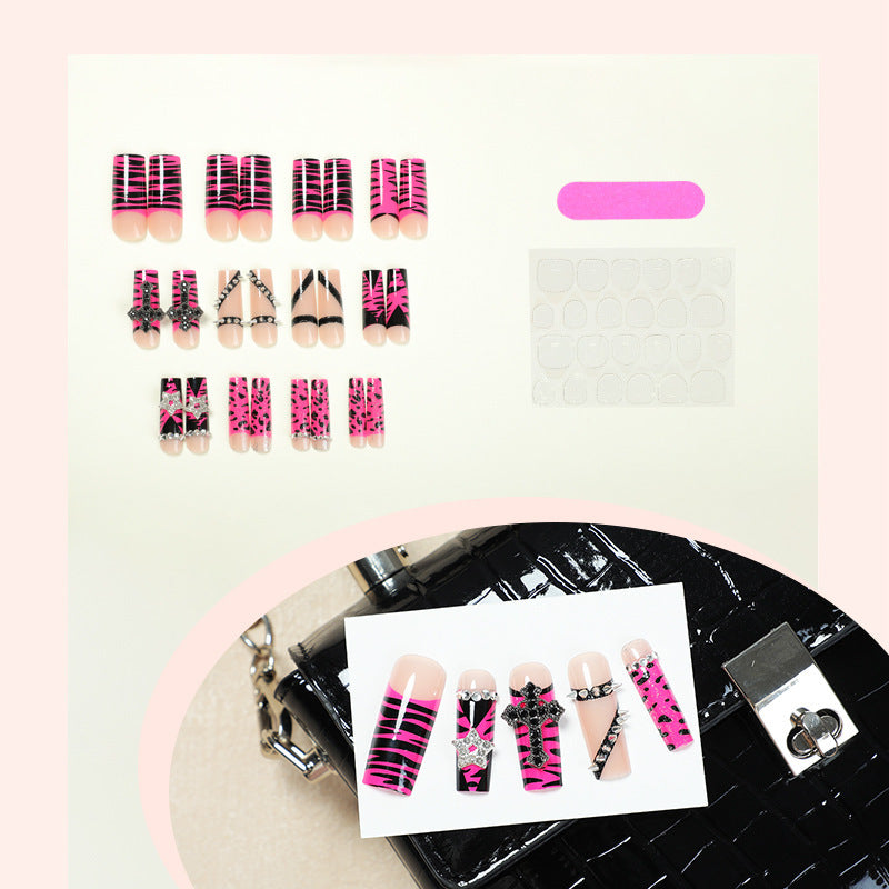 Creative nail art set with eye-catching zebra and glitter pattern Stornfield