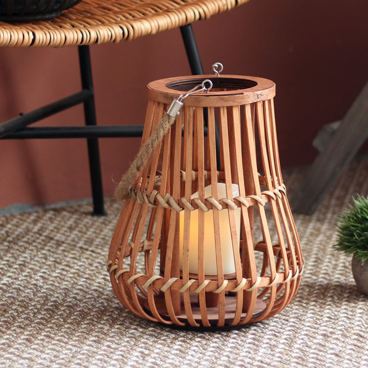Handcrafted lantern made of wood and wicker Stornfield