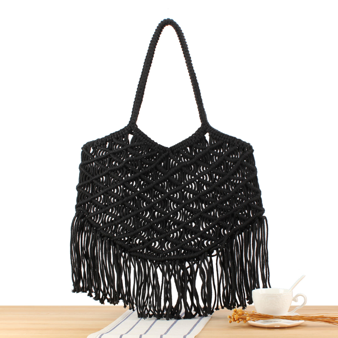 Macrame Tote Bag with Fringed Bottom Stornfield