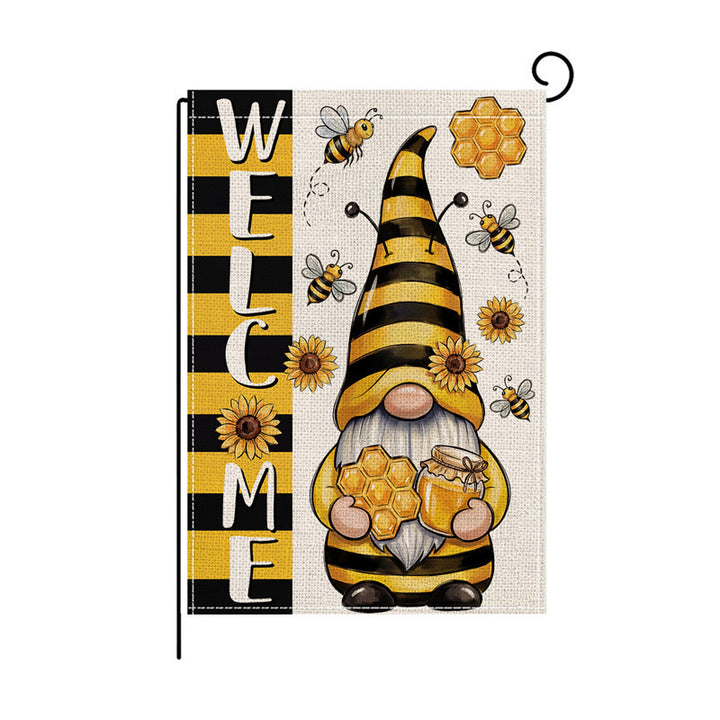 Decorative Burlap-Texture Welcome Garden Banner Flag with Sunflower Bouquet Mason Jar Artwork