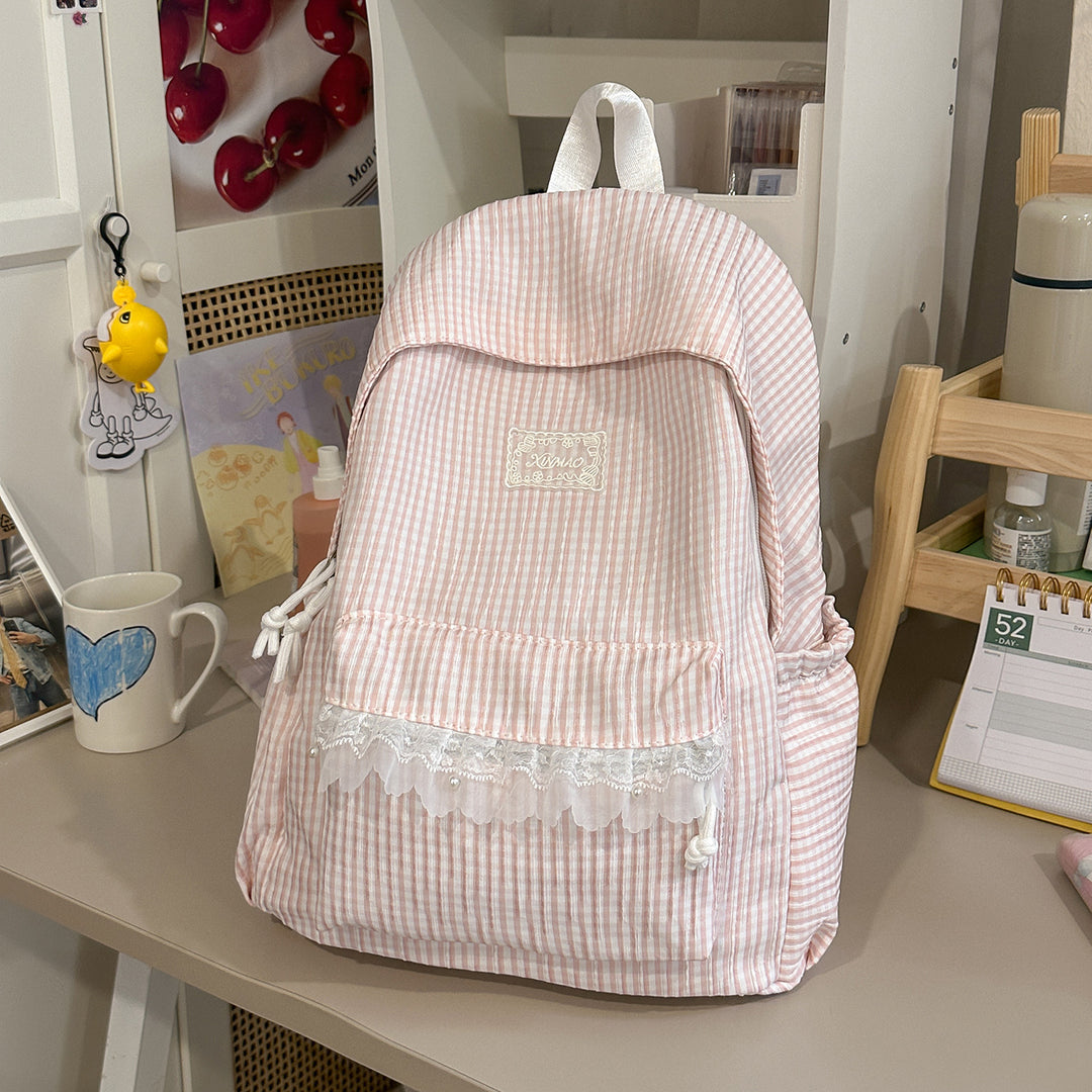 Charming Striped Lace-Trimmed Backpack Stornfield