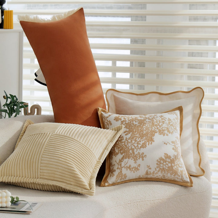 Square decorative cushion cover with cord ribbed texture and fine piping Stornfield