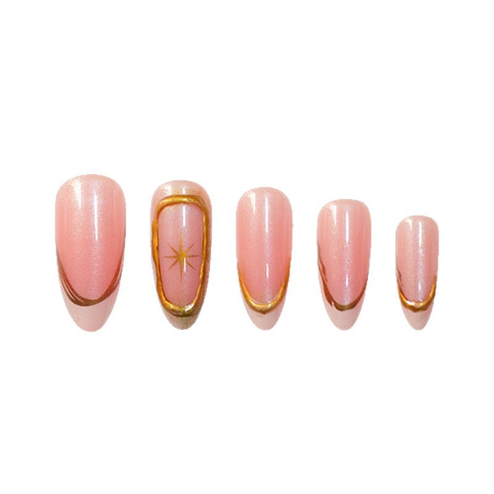 Premium Glittering French Tip Press-On Nails with Gold Accents Stornfield