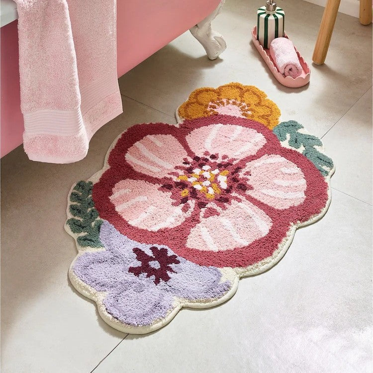 Floral Patterned Bathroom Rug for Home