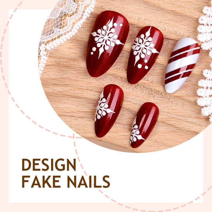 Acrylic Nail Set with Festive Winter Design and Glamorous Accents Stornfield