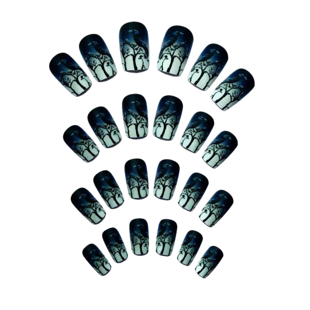 Creative skull and crow design artificial nails Stornfield