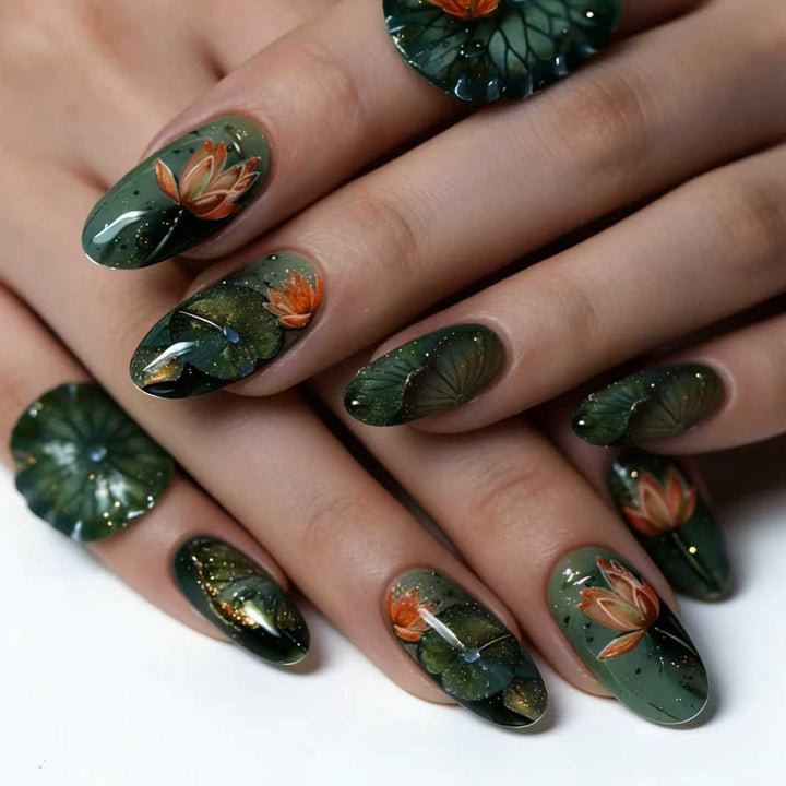 Artificial artificial nails with elegant water lily design Stornfield