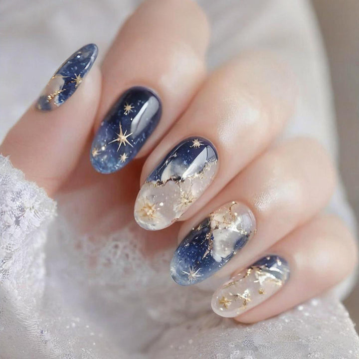 Acrylic nail set with glamorous star and glitter details Stornfield