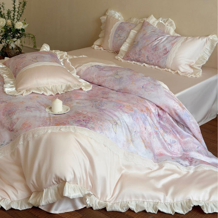 Luxury Floral Ruffle Duvet Cover Set with Lace Trim