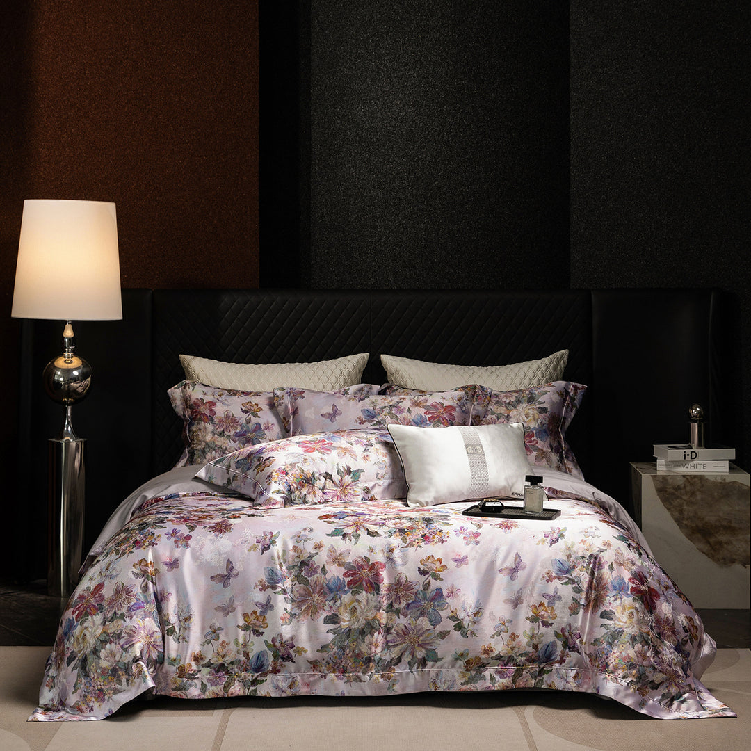 Luxurious Floral Satin Duvet Cover Bedding Set with Reversible Pillowcases