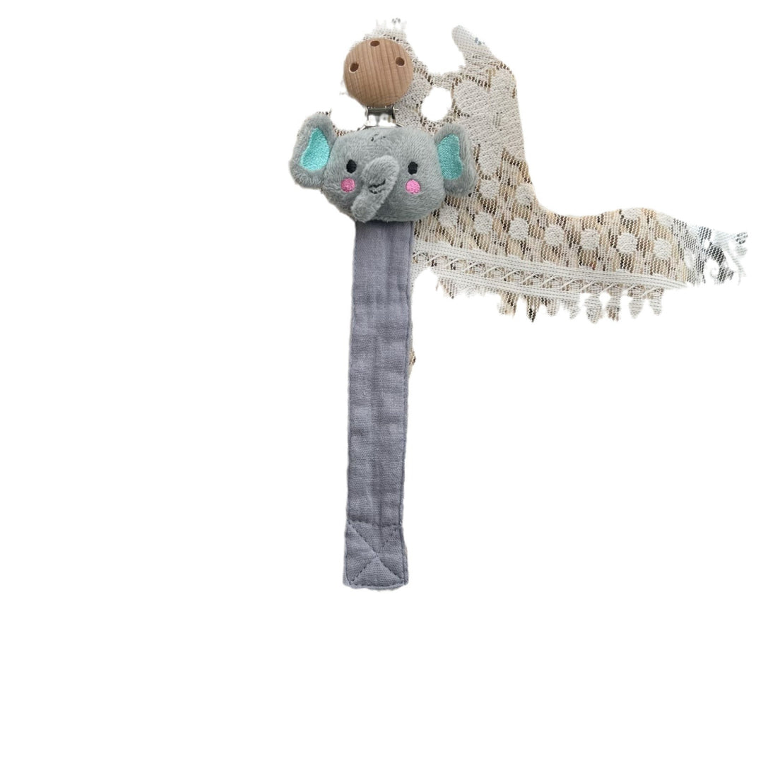 Baby Pacifier Clip with Plush Elephant Head Wooden Safety Clip