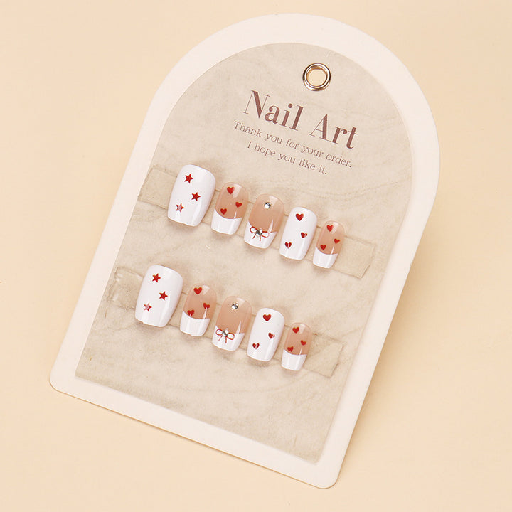 Decorative Press-On Nail Set with Heart and Bow Designs Stornfield