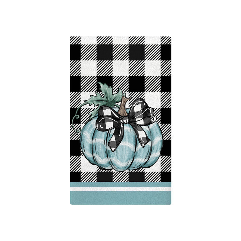 Vertical Buffalo Check Autumn Garden Banner with Painted Pumpkin Illustration