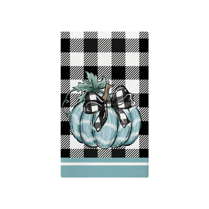Vertical Buffalo Check Autumn Garden Banner with Painted Pumpkin Illustration