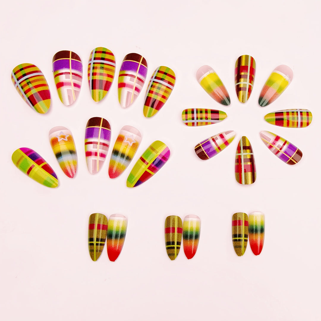 Creative artificial nails with striking plaid pattern Stornfield