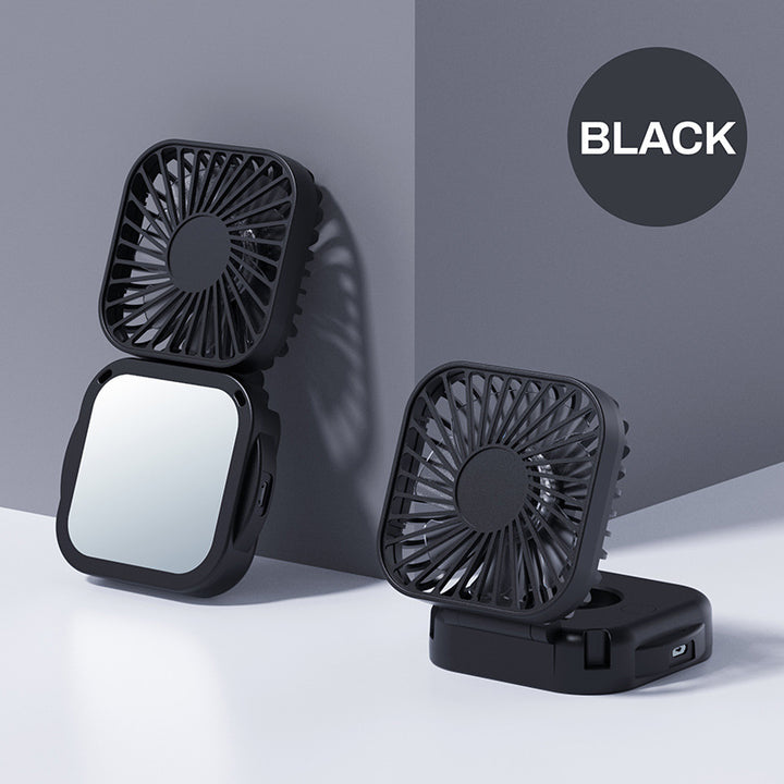 Cooling portable rechargeable folding mini fan with mirror and adjustable swivel stand Stornfield