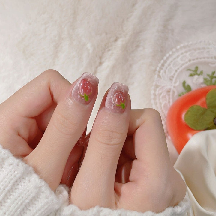 Artisanal Press-On Nail Set with Floral and Fruit Designs Stornfield