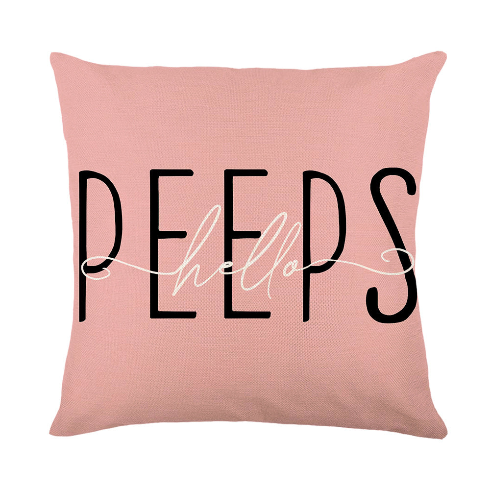 Spring Easter Cotton-Linen Square Decorative Throw Pillow Cover with 'Happy Easter' Script Print