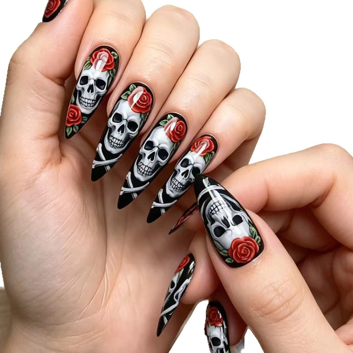 Artificial nails with creative skull and rose design Stornfield