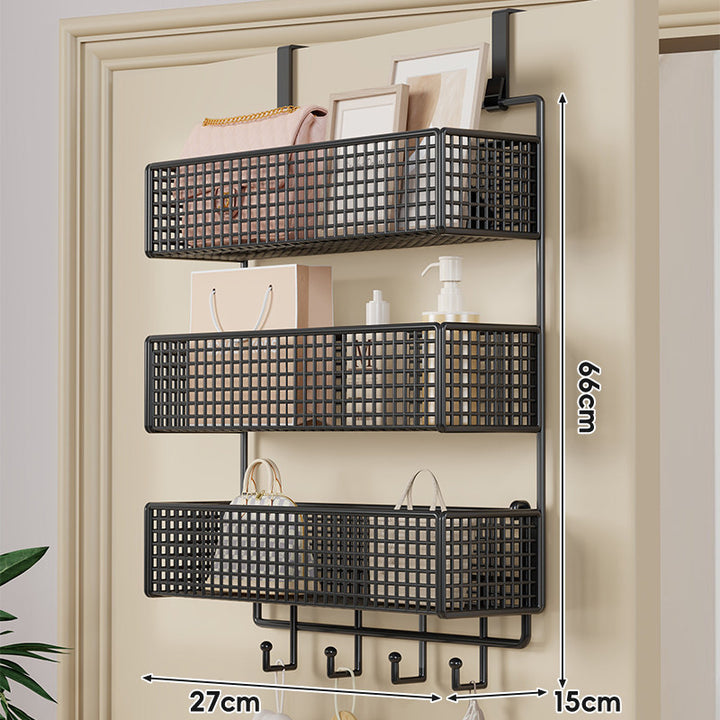 Over-Door Double-Tier Grid Hanging Storage Basket