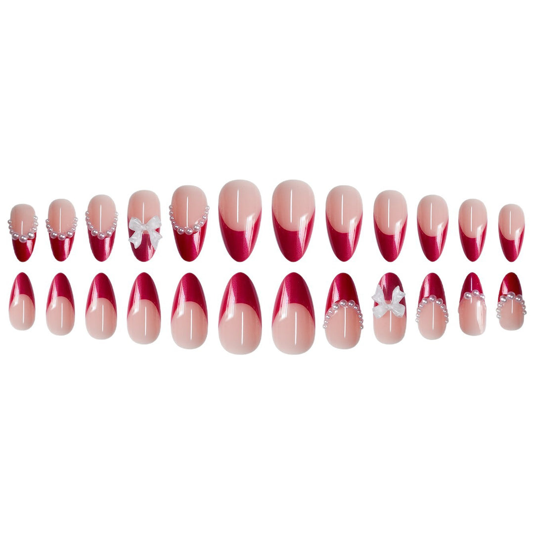 Decorative Stiletto Press-On Nails with Pearls and Bow Accents Stornfield