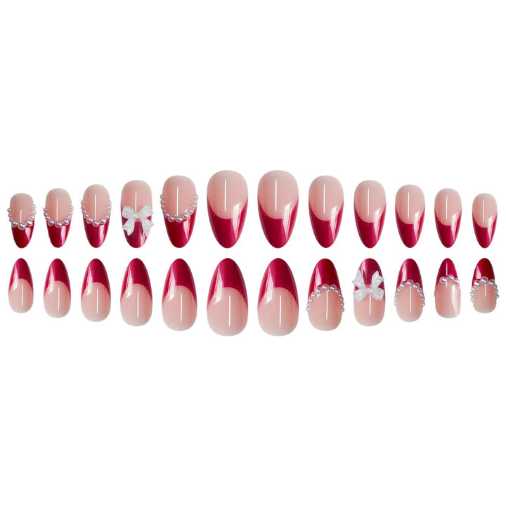 Decorative Stiletto Press-On Nails with Pearls and Bow Accents Stornfield