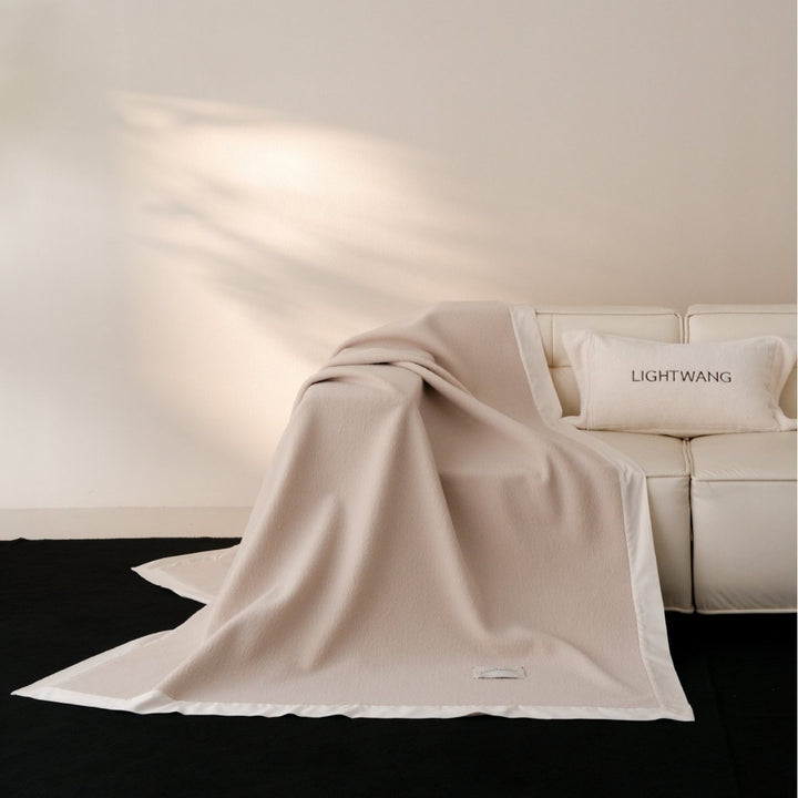 Reversible Wool-Blend Throw Blanket with Contrast Satin Border