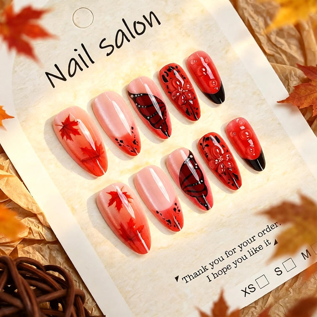 Artistic Press-On Nail Set with Cherry Blossom Design Stornfield