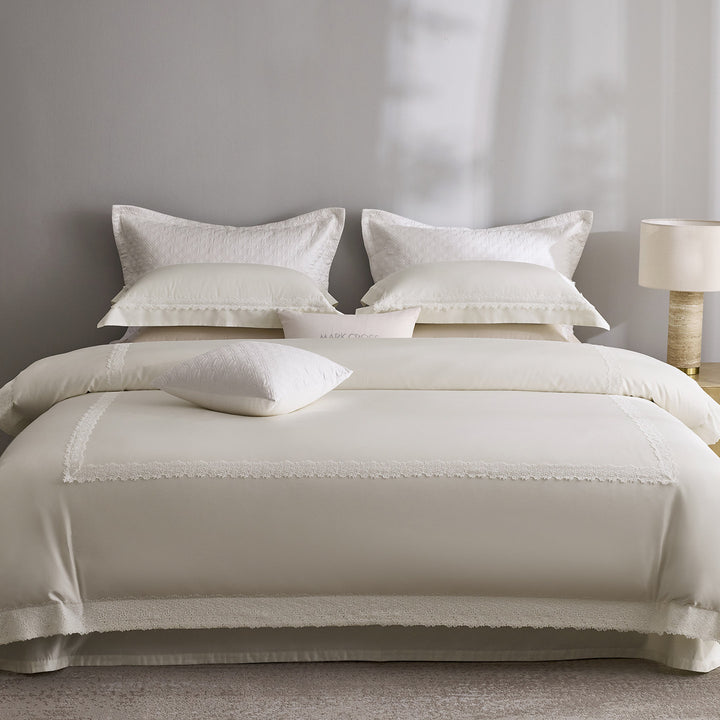 Luxury cotton satin bedding set with fine lace trim in hotel style