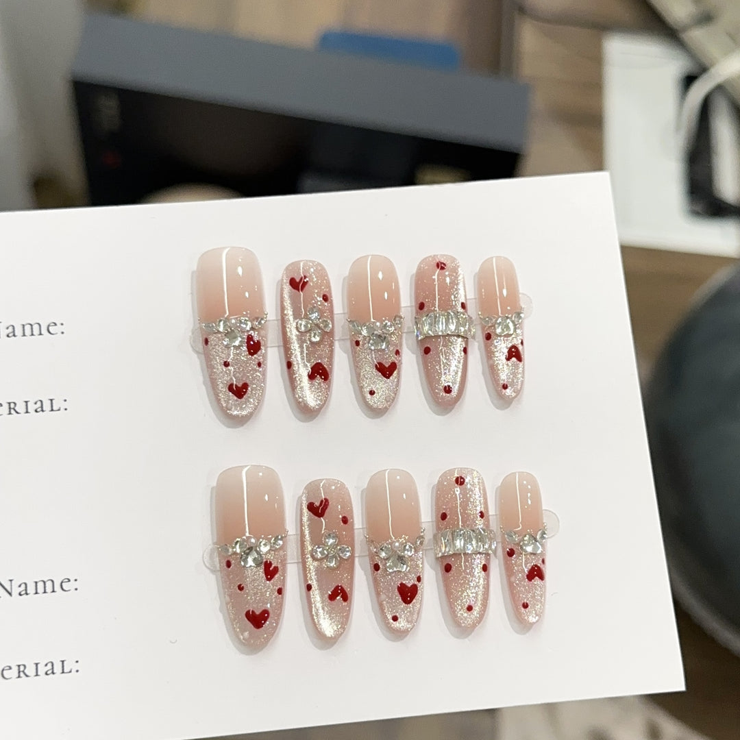 Heart-Embellished Press-On Nail Set