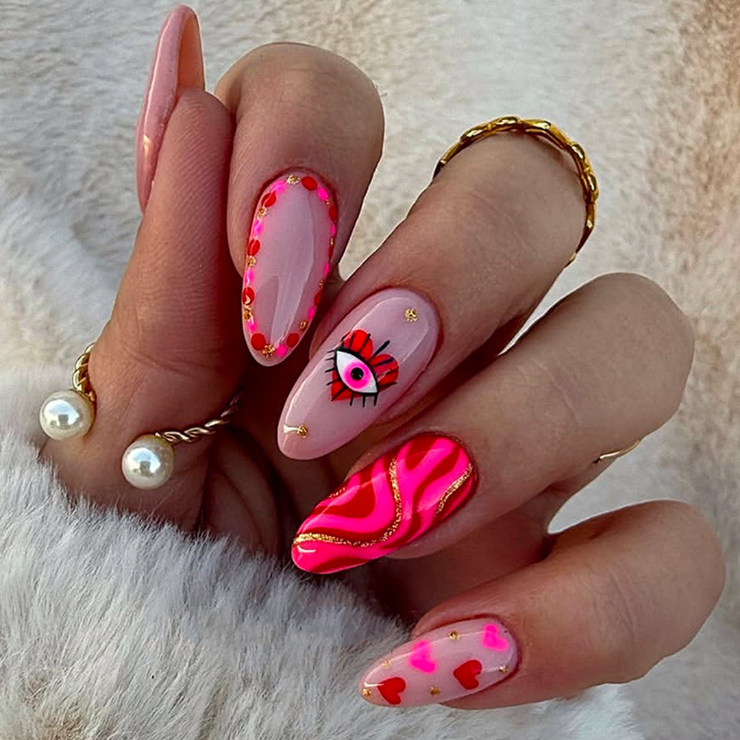 Creative heart and eye designs artificial nails Stornfield