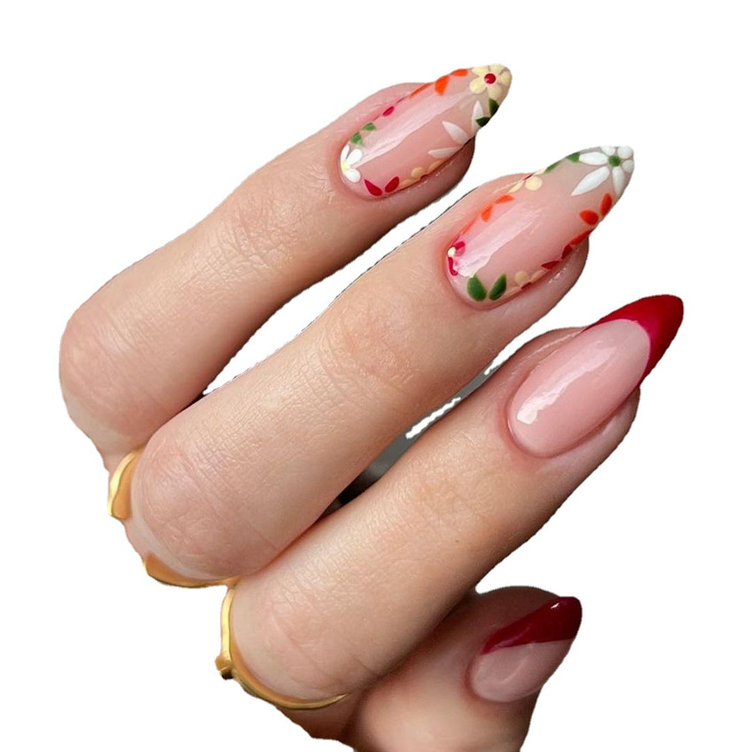 Floral French Tip False Nail Art Stornfield