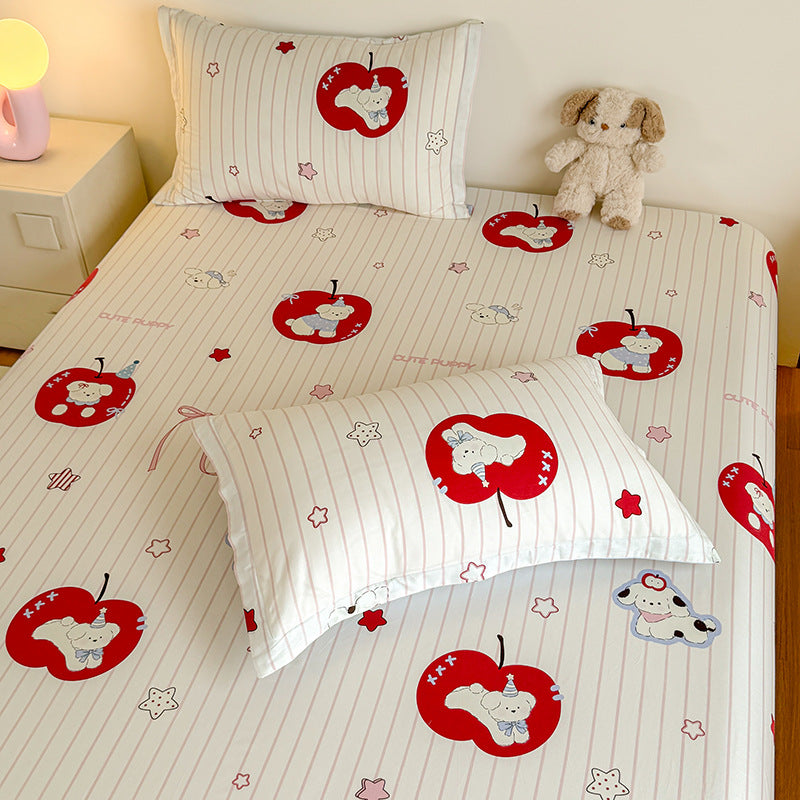 Striped Cotton Blend Fitted Sheet and Pillowcase Set