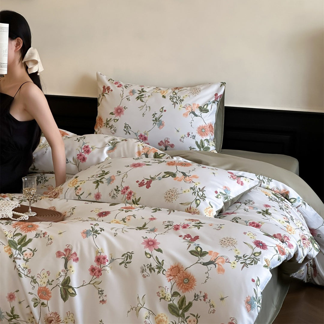 Toile-Print Cotton-Sateen Duvet Cover Set with Reversible Satin-Feel Backing
