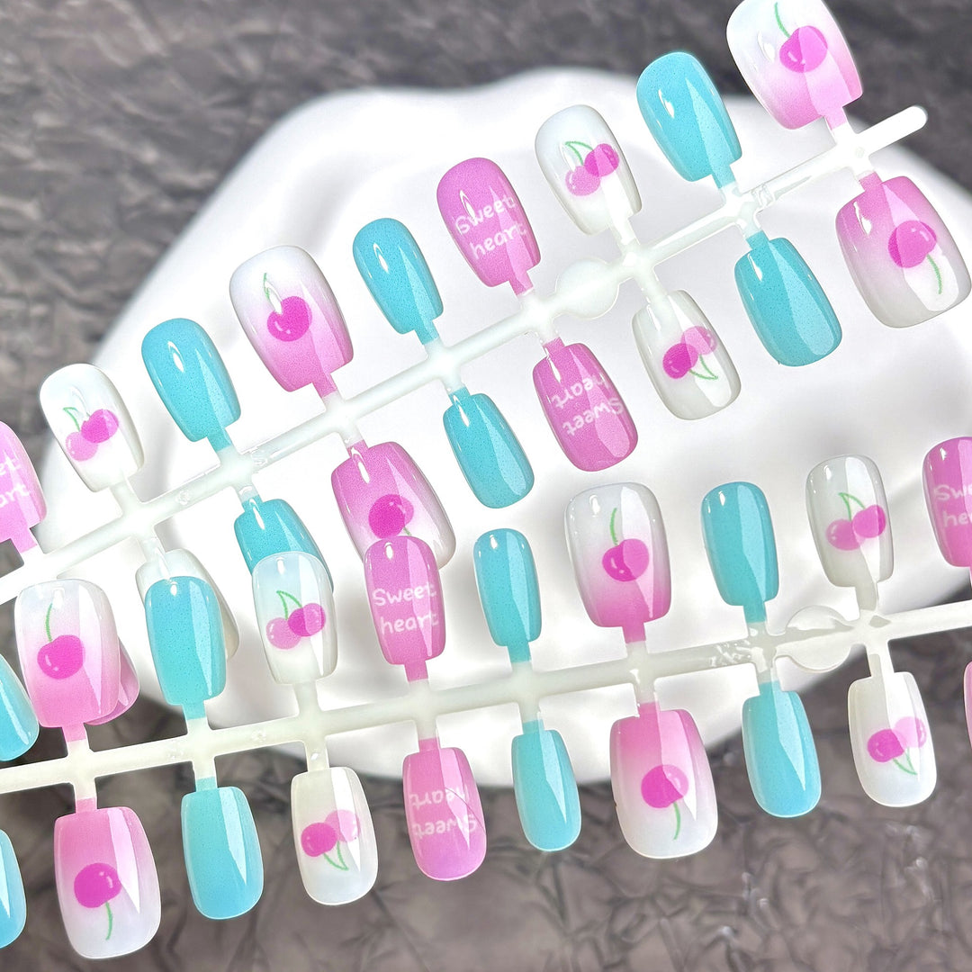 Playful Cherry-Themed Press-On Nail Set