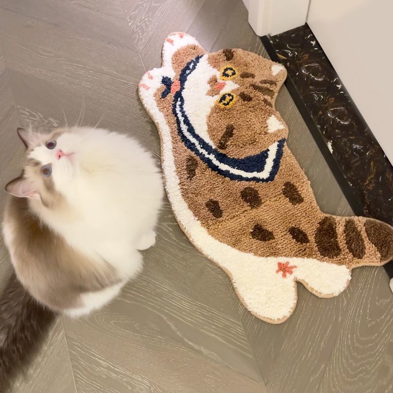 Cartoon Cat-Shaped Plush Bath Mat for Bathroom