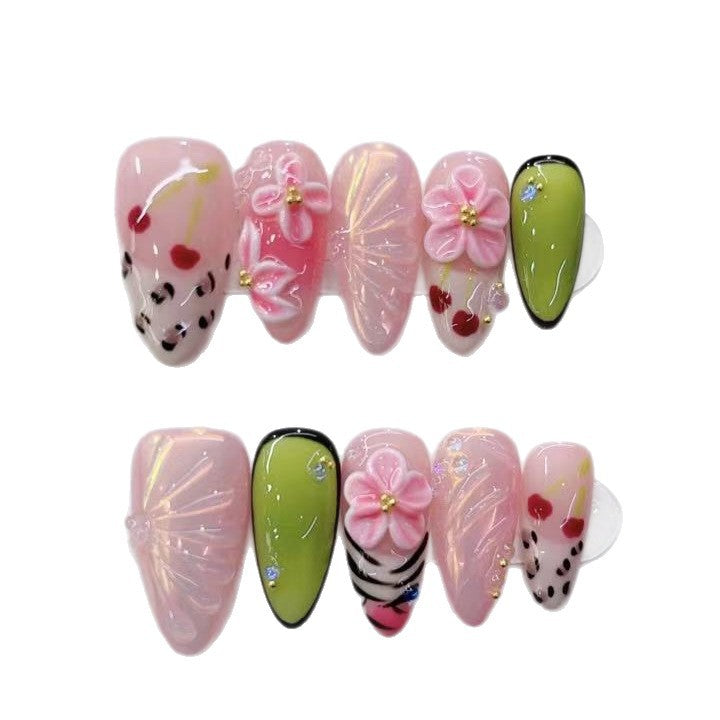 Artistic Floral-Embellished Press-On Nail Set Stornfield