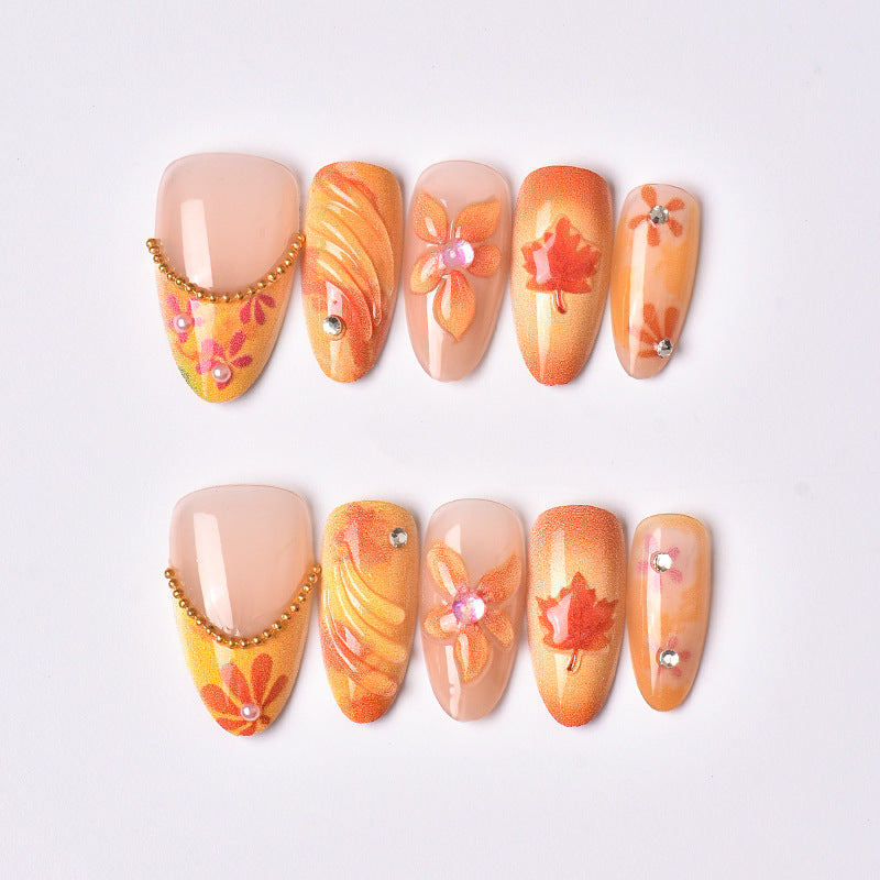 Autumn-Inspired Artistic Press-On Nail Art Stornfield