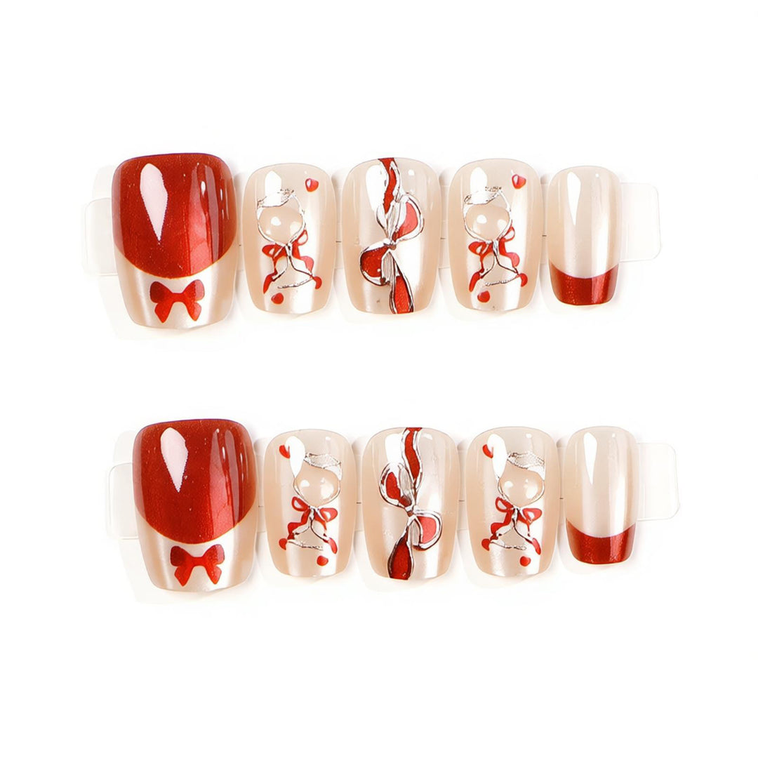 Decorative Press-On Nail Art Set with Ribbon Design Stornfield