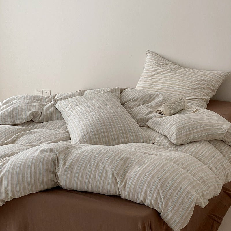Striped Washed Linen-Cotton Duvet Cover Set with Reversible Bedskirt and Pillow Shams