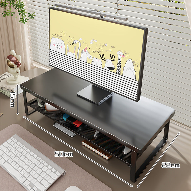 Wood-Top Monitor Stand Riser with Metal Frame and Mesh Under-Shelf