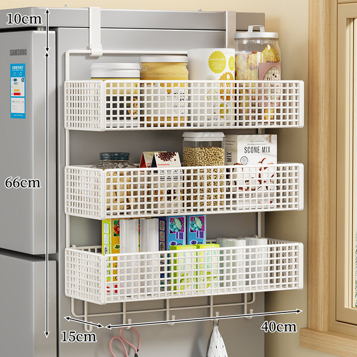 Over-the-Fridge Stacked Metal Mesh Hanging Storage Basket