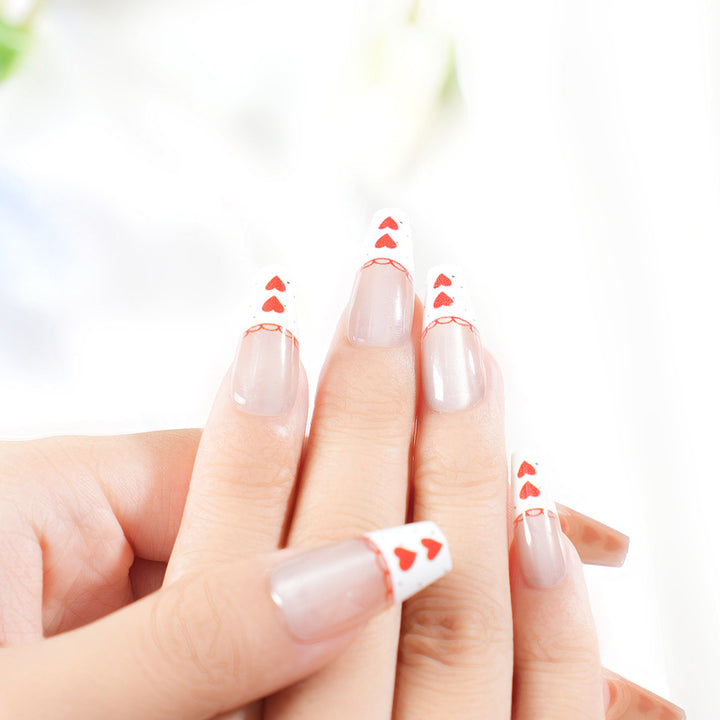 Romantic Heart-Themed Press-On Nail Set Stornfield